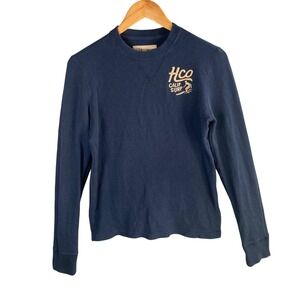 Y2k Hollister Waffle Knit Thermal Shirt Small Embroidered Logo Long Sleeve